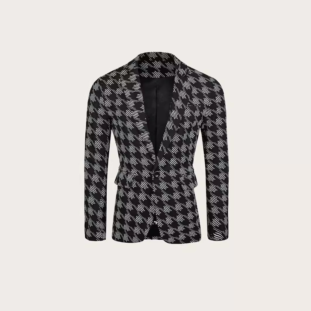 Houndstooth Leisure Suit Trendy Tops Slim-fit Plaid Suit