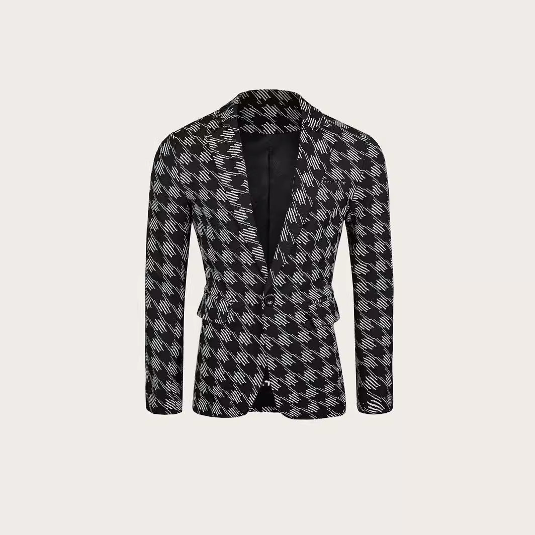 Houndstooth Leisure Suit Trendy Tops Slim-fit Plaid Suit