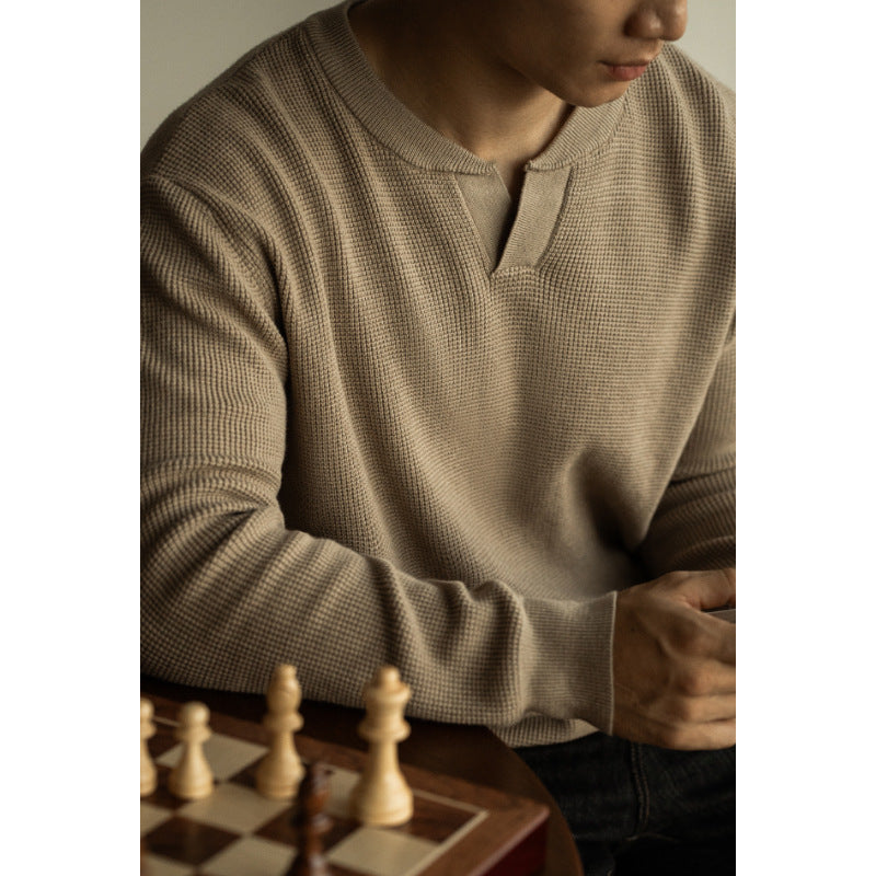 Men's Winter And Autumn Casual V-neck Long Sleeve Sweater Henley Shirt