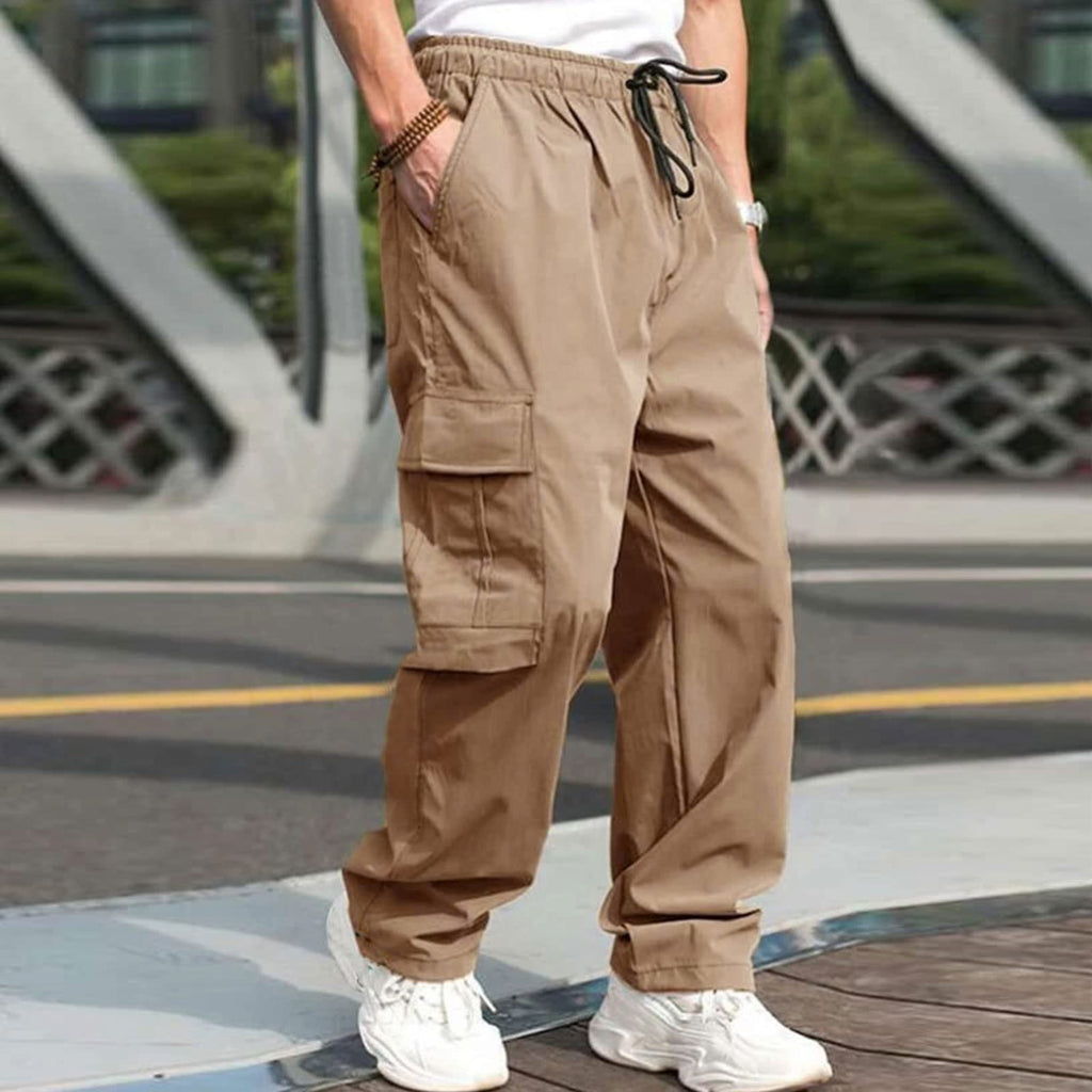 Loose Straight Drawstring Waist Trousers With Pockets