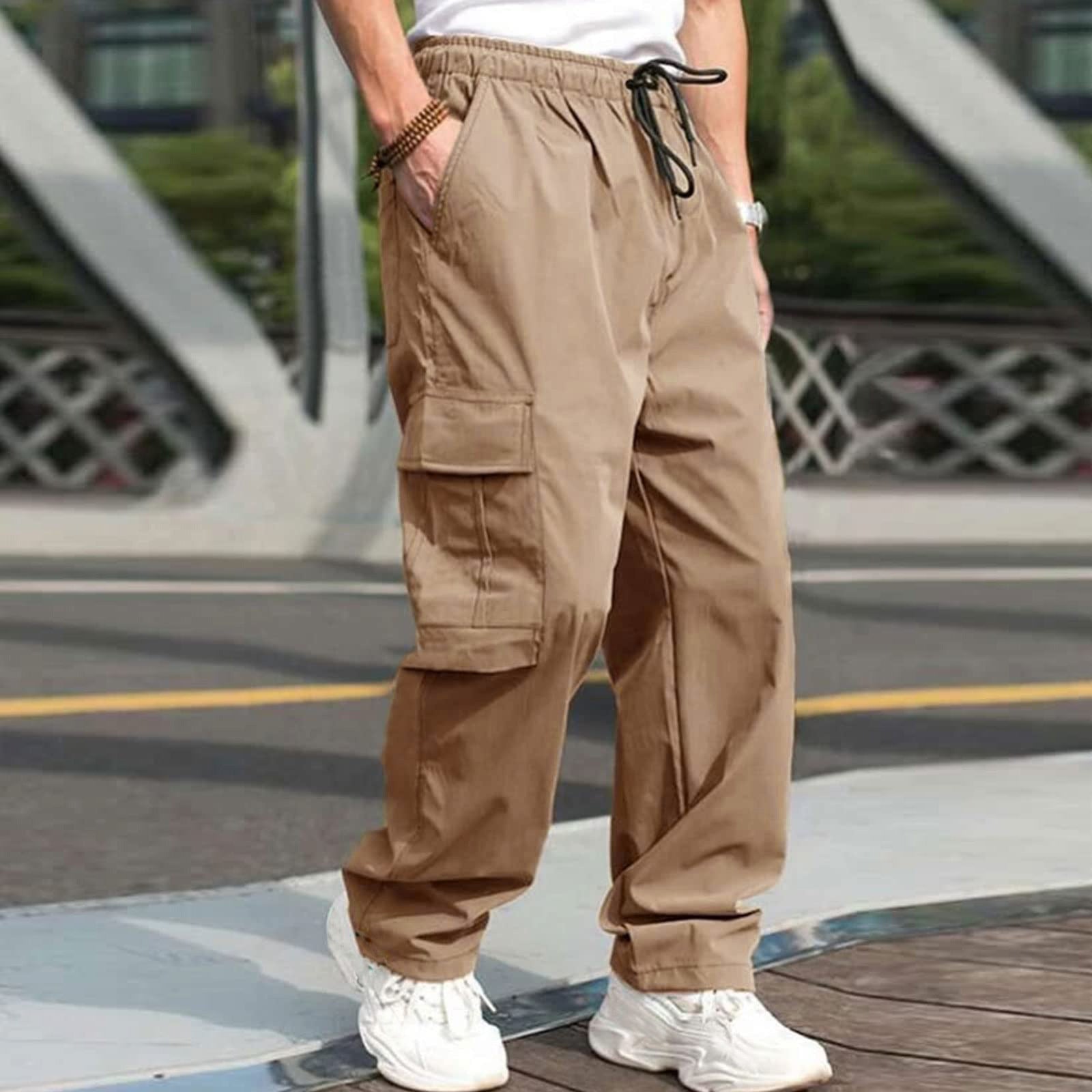 Loose Straight Drawstring Waist Trousers With Pockets