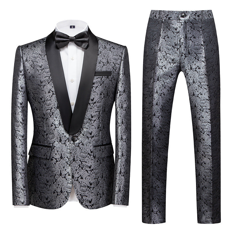 Men's Evening Dress Host Jacquard Two-piece suit Set