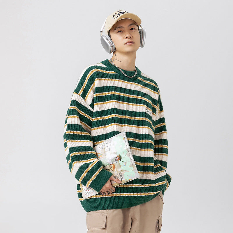 Striped Heavy Thick Needle Sweater Men