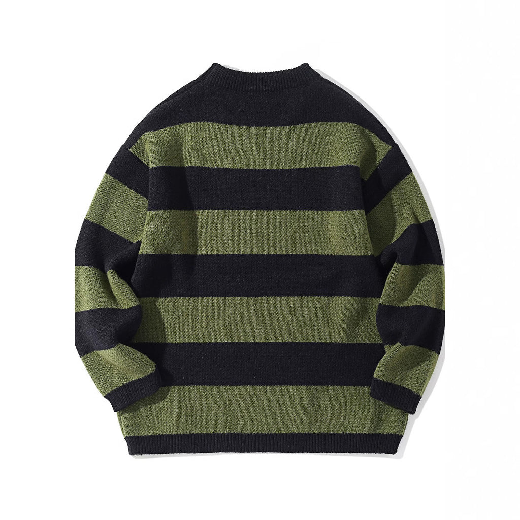 Contrast Color Striped Autumn And Winter Loose Round Neck Pullover Sweater