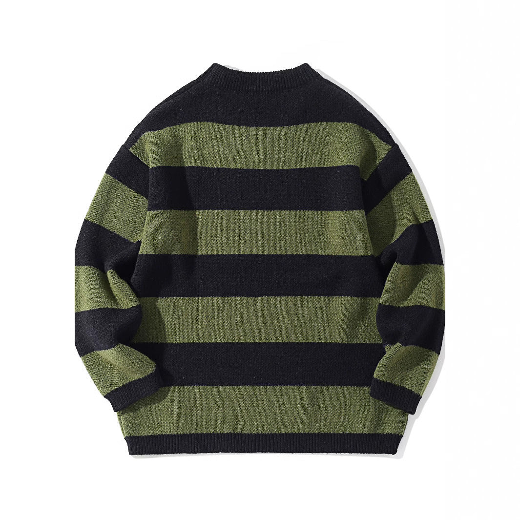 Contrast Color Striped Autumn And Winter Loose Round Neck Pullover Sweater