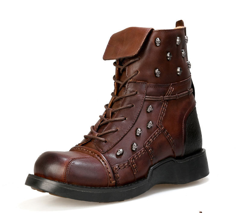 Men's Warm Work Motorcycle Waterproof High-top Steampunk Leather Boots