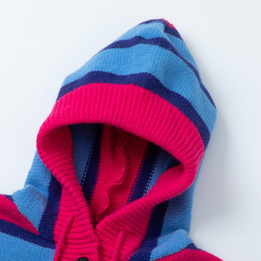 Winter Vintage Stripe Loose Hooded Pullover Sweater