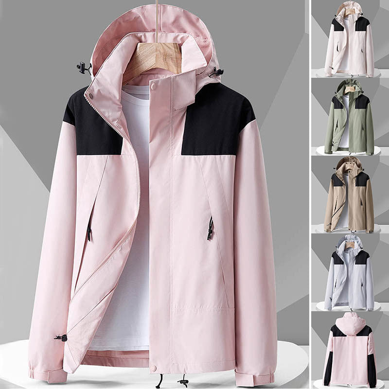Hooded Windbreaker Colorblock Zip-up With Pockets Waterproof Outwear jacket