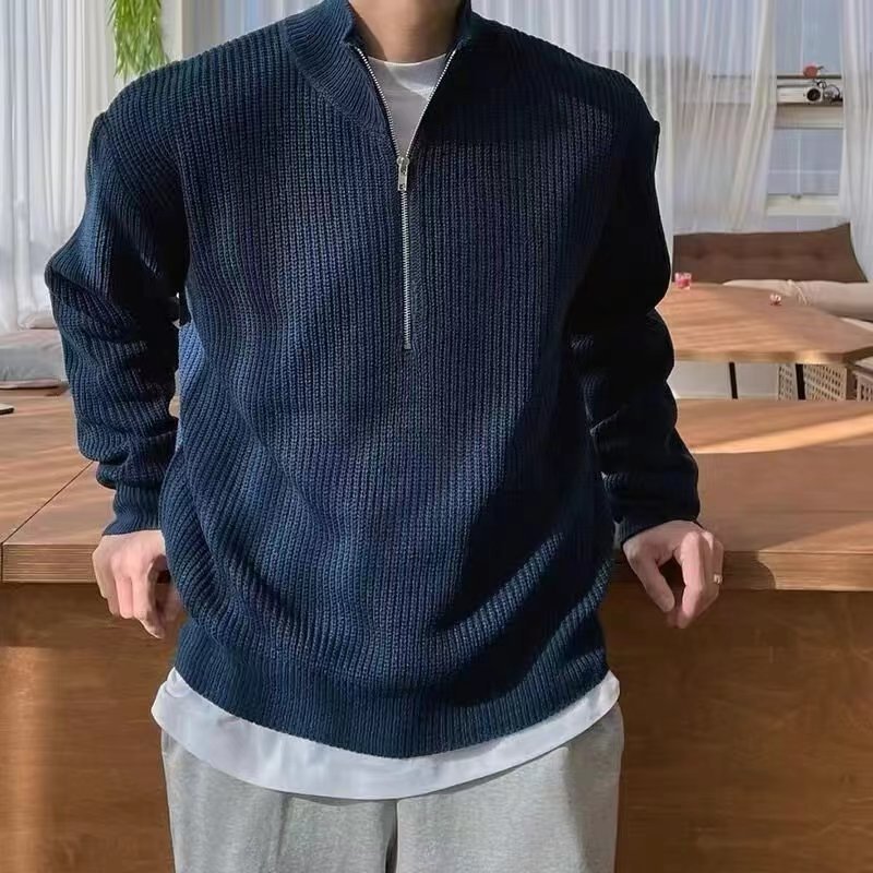 Spring And Autumn Loose Half Zipper Men's Sweater