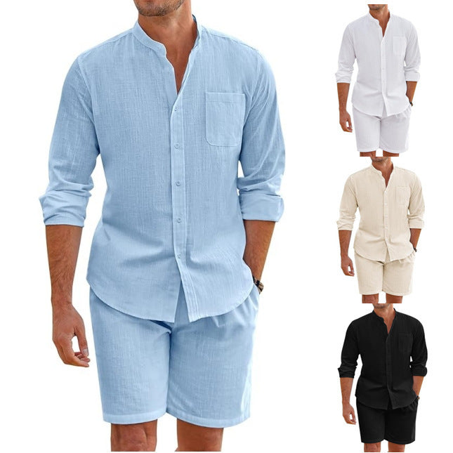 Men's Summer Two-piece Polyester Button Shirt