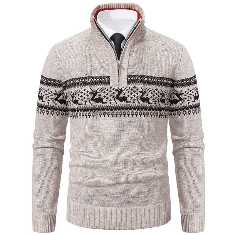 Plus Size Half-open Zipper Men's Autumn And Winter Loose Color Matching Knitwear sweater