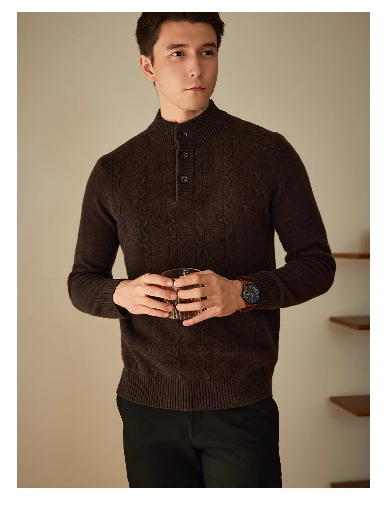 Men's Half-high Collar Button Sweater Autumn And Winter Thick Sweater