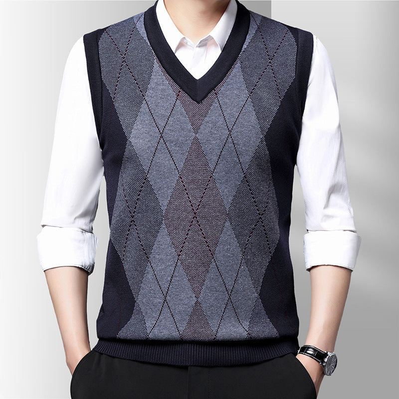 Men's Sleeveless Knitted Sweater Casual Plaid Vest