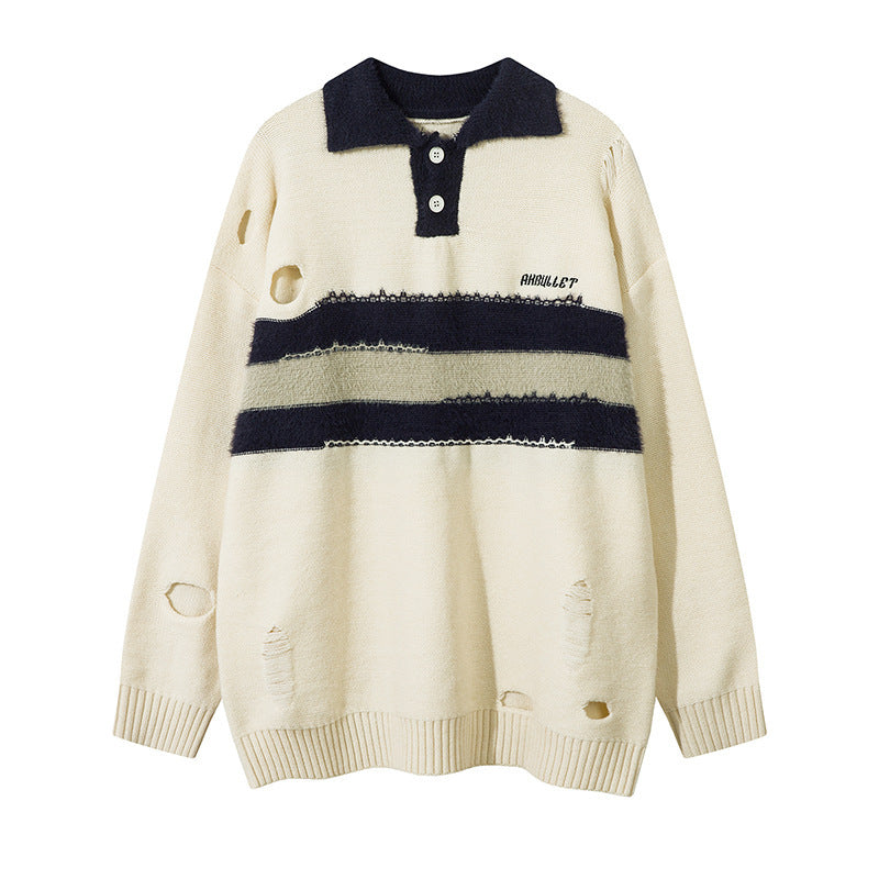 American Retro Lapels Long Sleeve Sweater