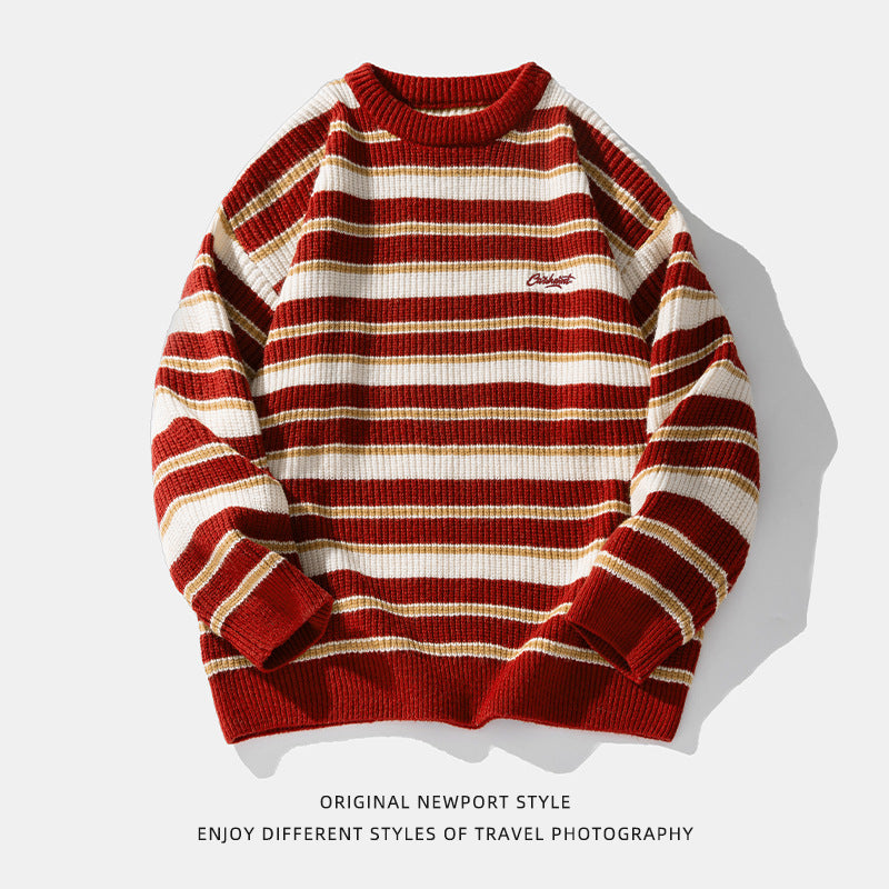 Striped Heavy Thick Needle Sweater Men