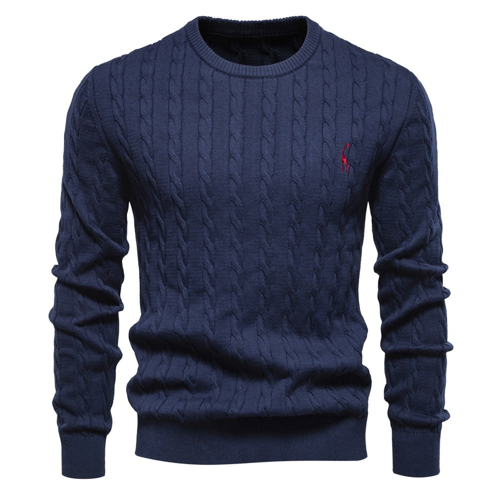 Pullover Deer Embroidery Solid Color Sweater For Men