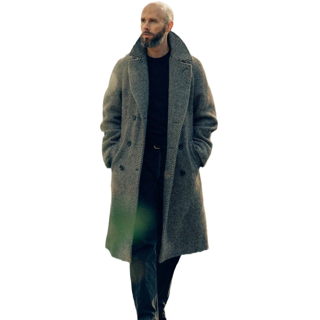 Woolen Plaid Double Breasted Cotton Padded Thickened Coat