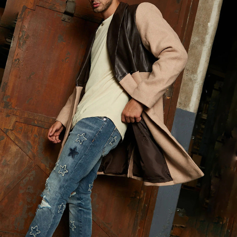 Men's Mosaic Leather Fashion Windbreaker coat