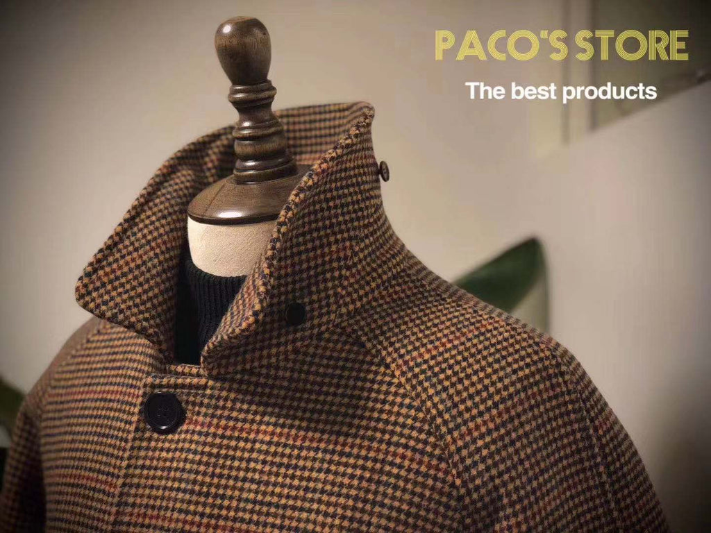 Vintage Gentleman Houndstooth Men's Woolen Coat