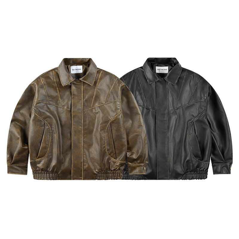 Retro Leather Men And Women Loose jacket