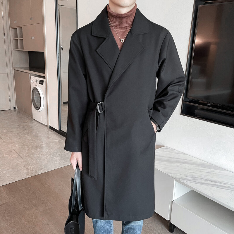 Men's Wind Loose Solid Color Casual Medium Length trench coat