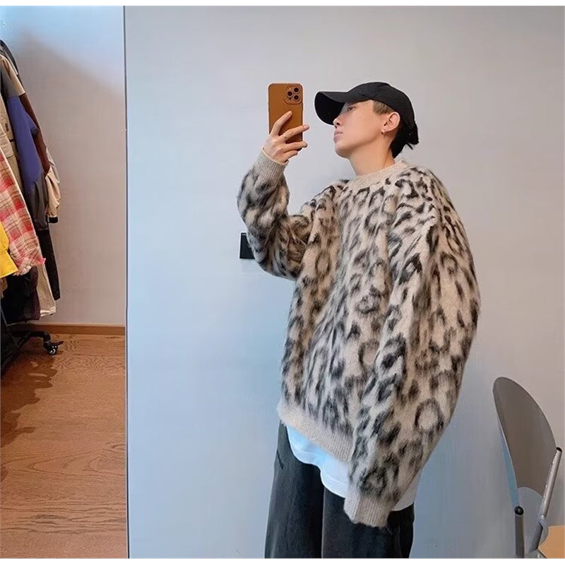 Retro Contrast Color Leopard-print Sweater