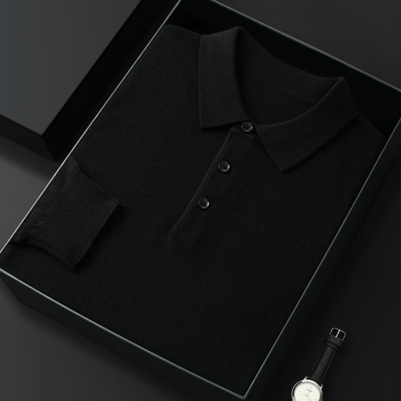 Spring And Autumn Casual Polo Collar Long-sleeved Sweater Men