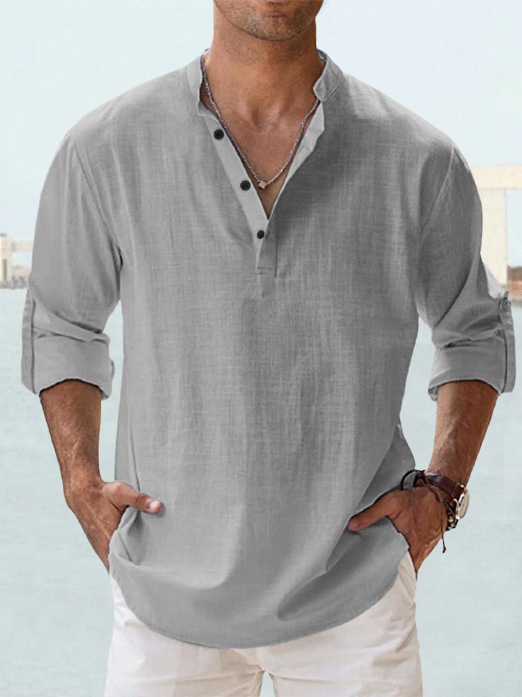 Men's Linen Stand-up Collar Long Sleeve shirt