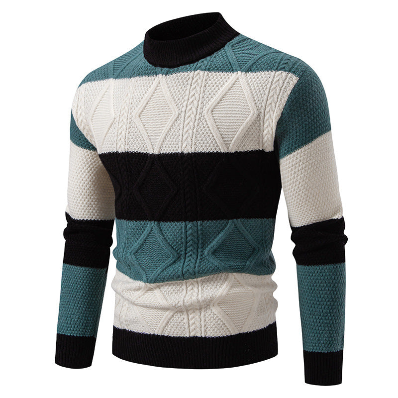 Fall Winter Men Color Matching Rhombus Twisted Sweater
