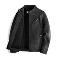 Men's Leather Fleece-lined Slim Stand Collar Jacket