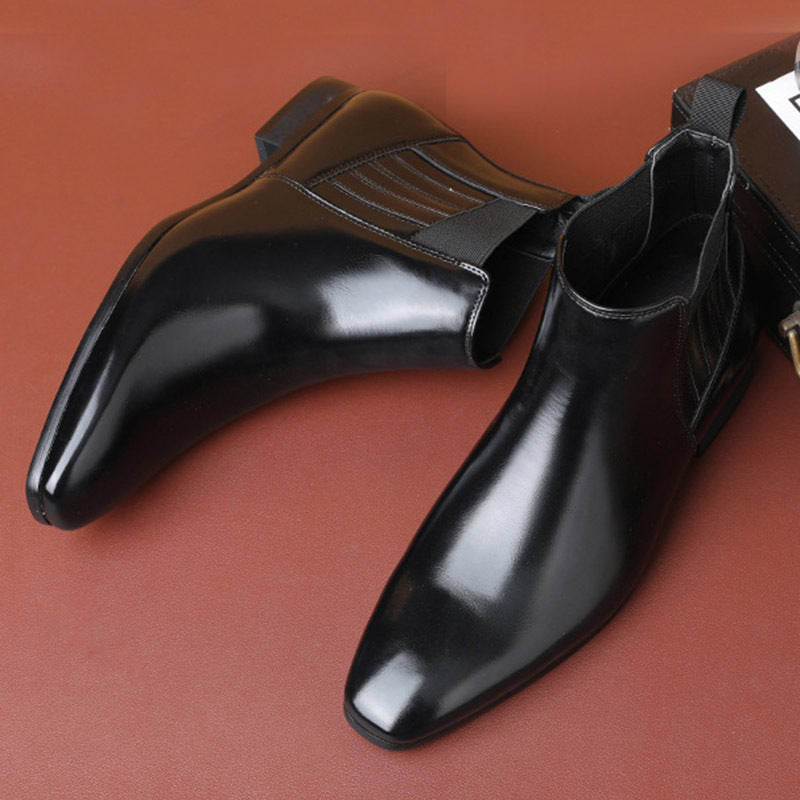 British Style Square Heel Business Formal Leather Shoes