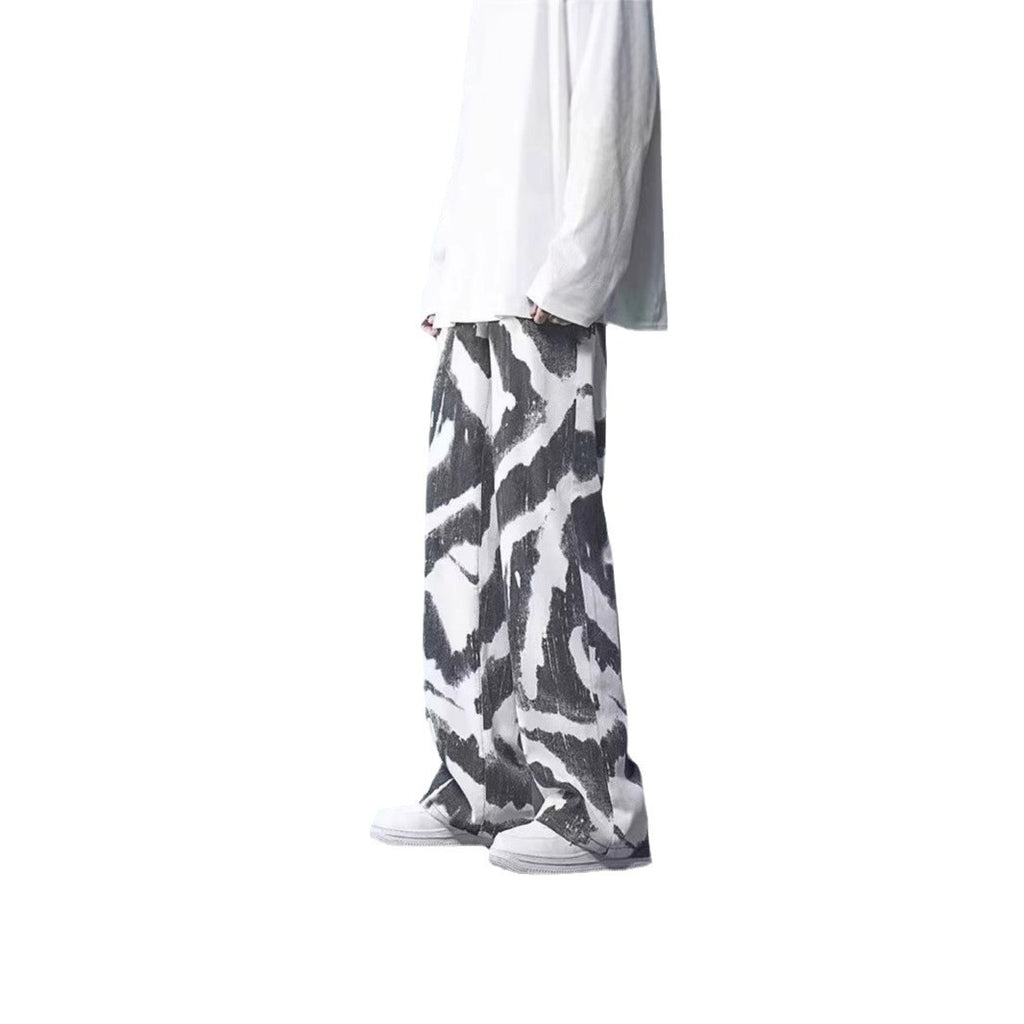 High Street Tie-dyed Graffiti Wide-leg Pants Men
