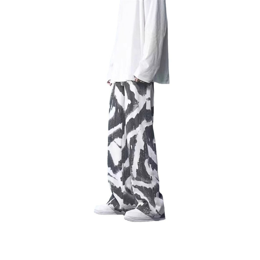 High Street Tie-dyed Graffiti Wide-leg Pants Men