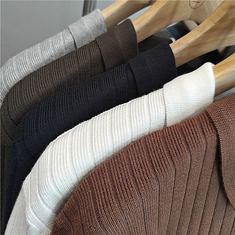 Lightly Mature Spring And Autumn Stripes Lapel Loose Elastic Knitted Sweater