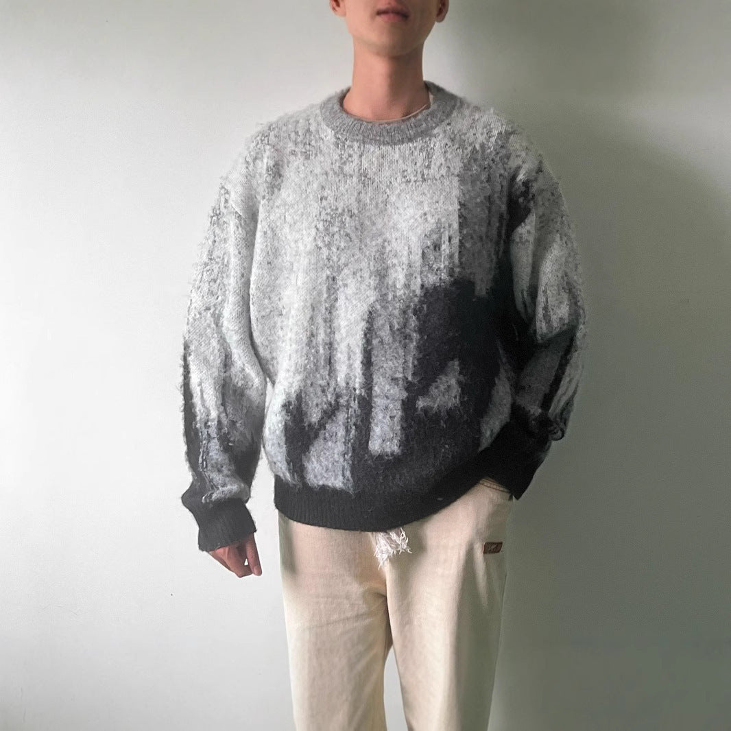 Mohair Soft Glutinous Color-block Crew Neck Knitted Sweater