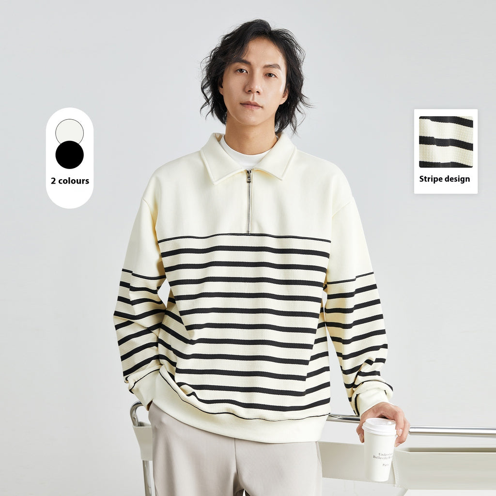 Contrast Color Texture Advanced Lapel Sweater