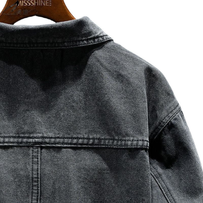 High-grade Black And Gray Denim Coat