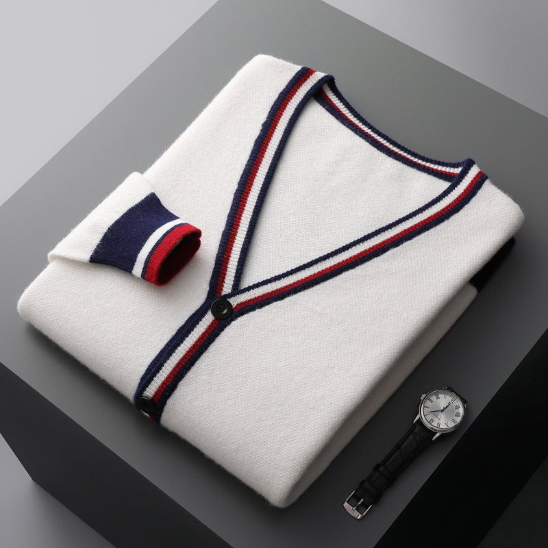 Medium Thick stripes Wool Cardigan sweater