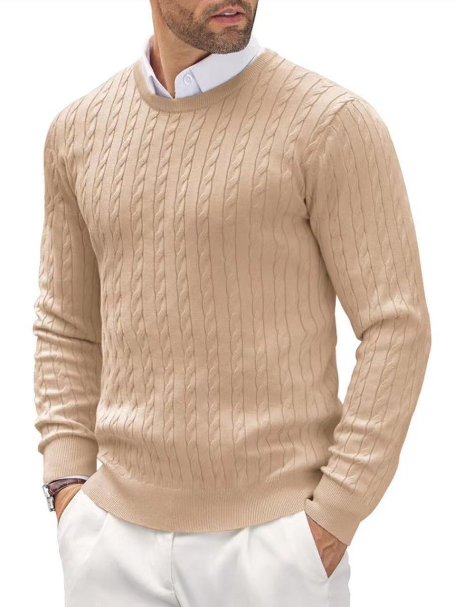 Round Neck Knitted Twisted Flower Slim Fit Sweater