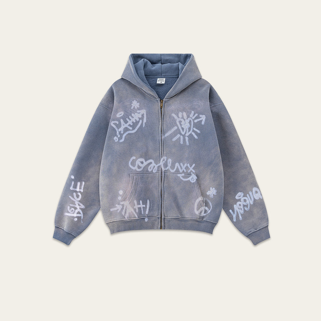 Retro High-grade Graffiti Long-sleeved Knitted Cardigan hooded sweater