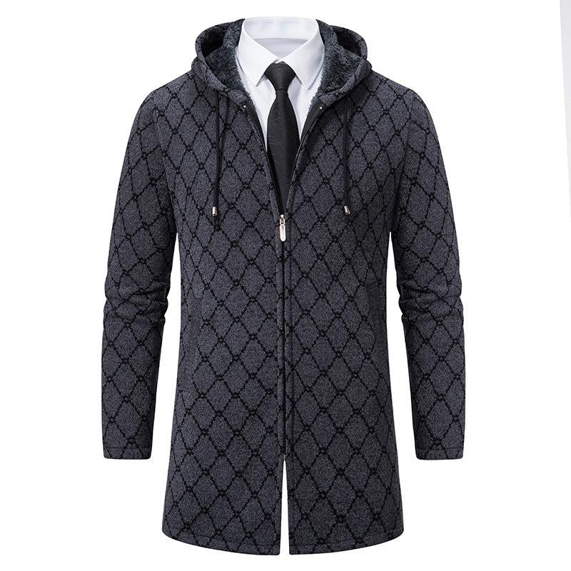 Men's Mid-length Sweater Casual Hooded Coat