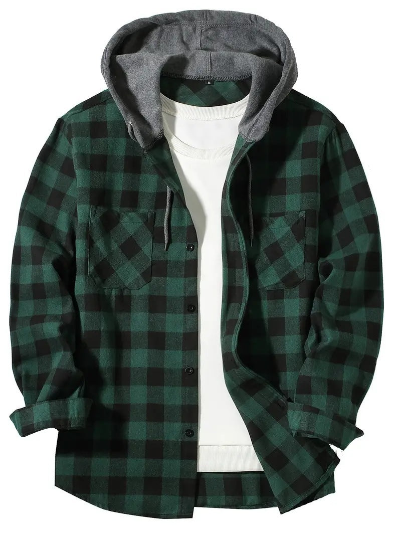 Men's Plaid Hooded Shirt