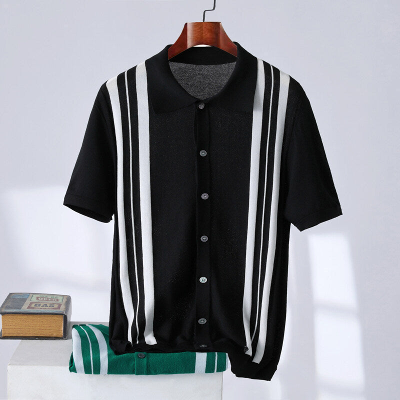 Men's Breathable Stripes Short-sleeved Polo Shirt