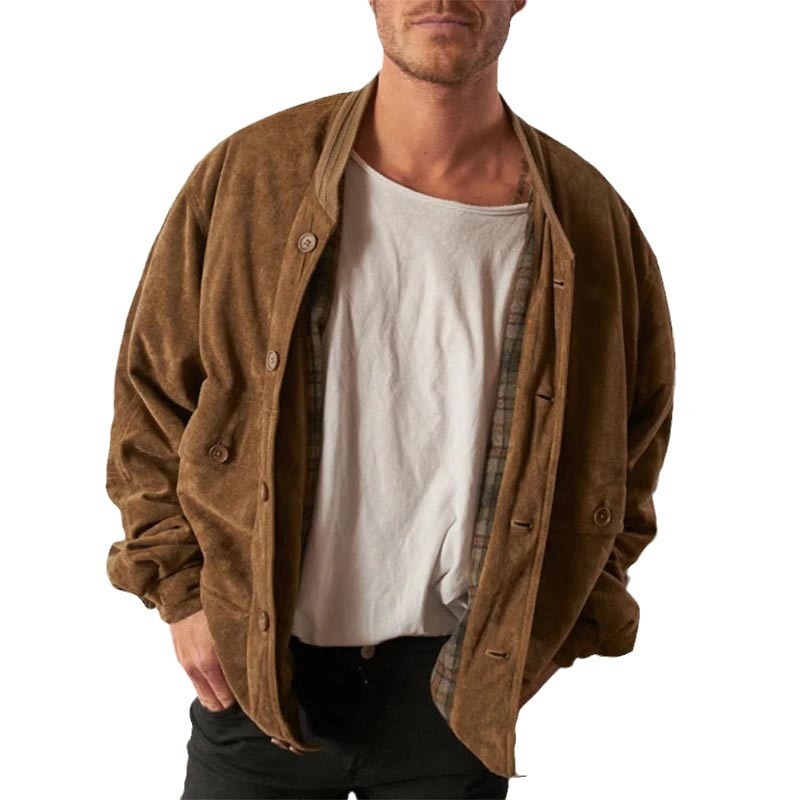 Maillard Suede Solid Color Casual Men's Jackets