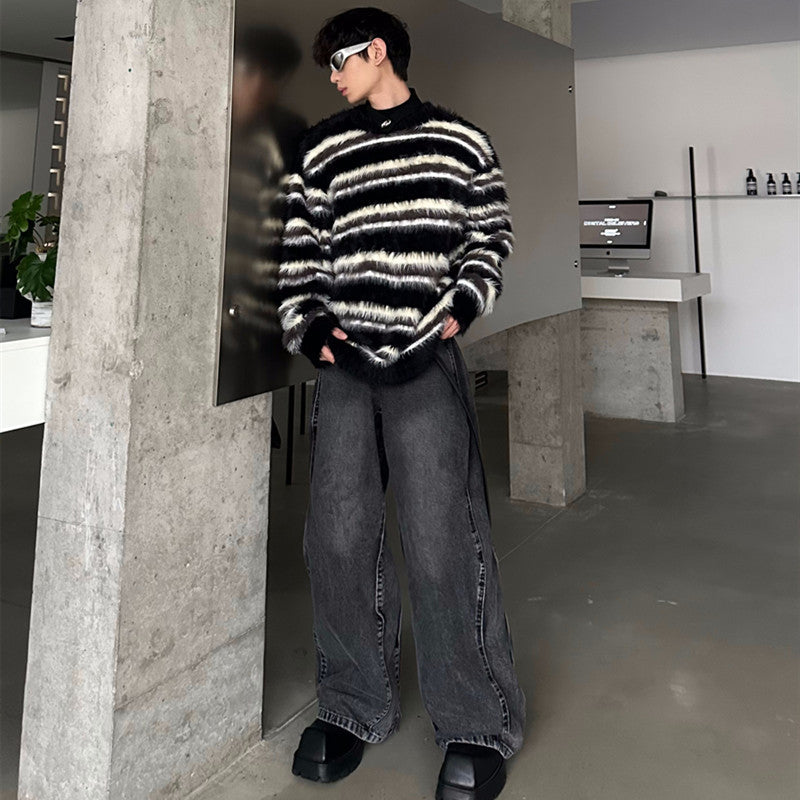 Mohair Blue And White Striped Sweater For Men And Women