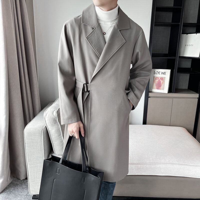Men's Wind Loose Solid Color Casual Medium Length trench coat