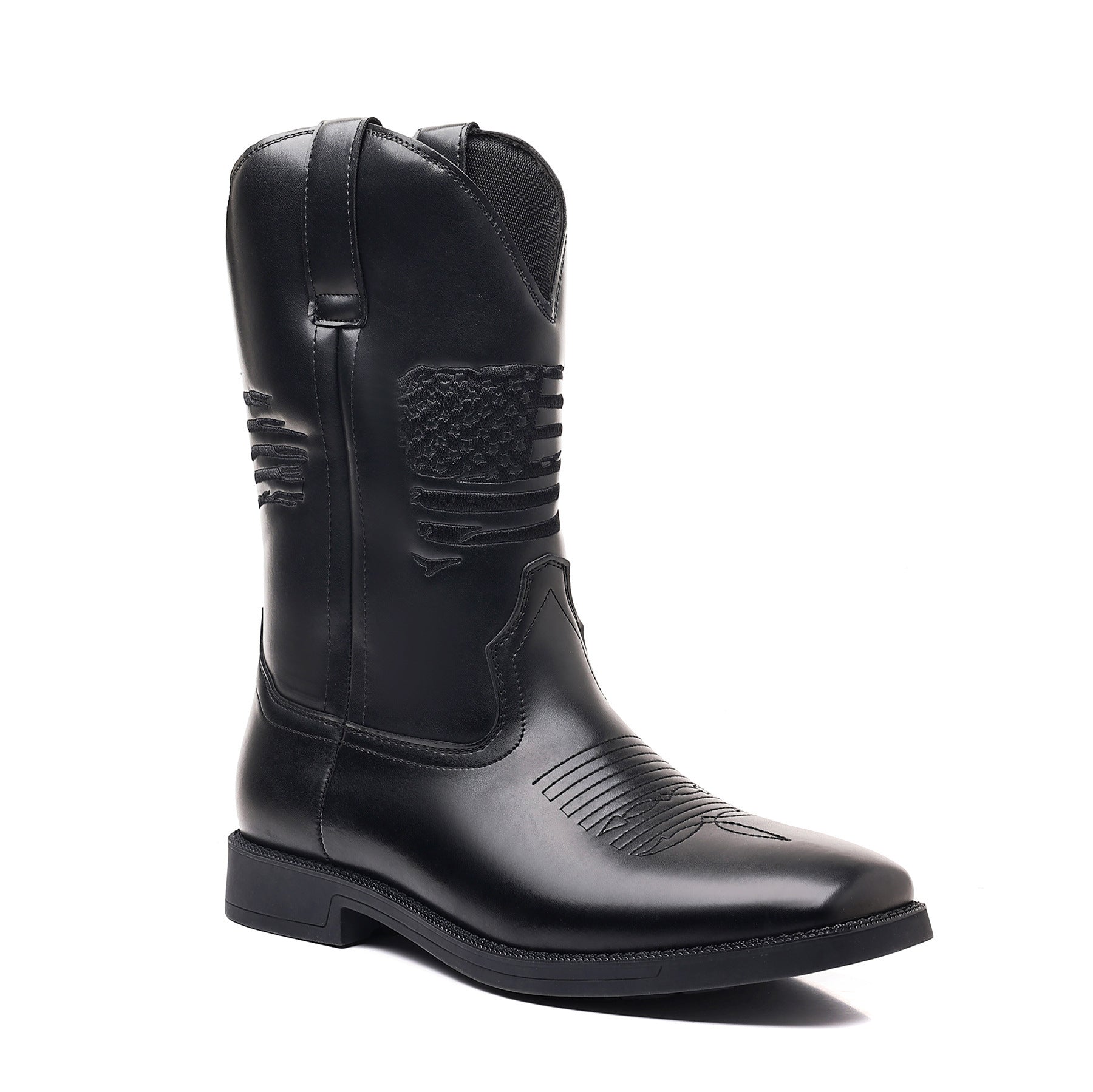 High Embroidered Retro Wide Head Cowboy Boot