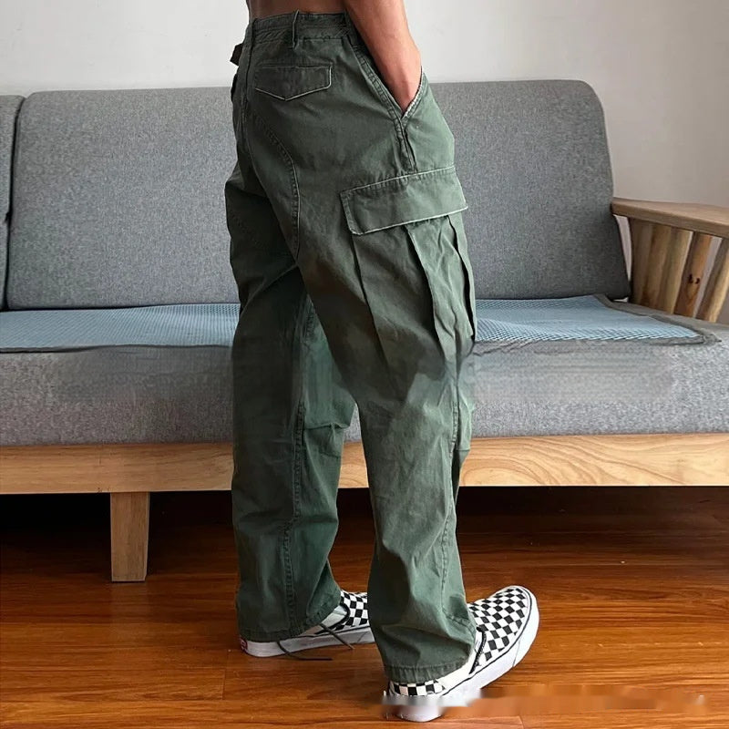 Men's Large Loose Pockets Wear-resistant Washing Paratrooper Pants