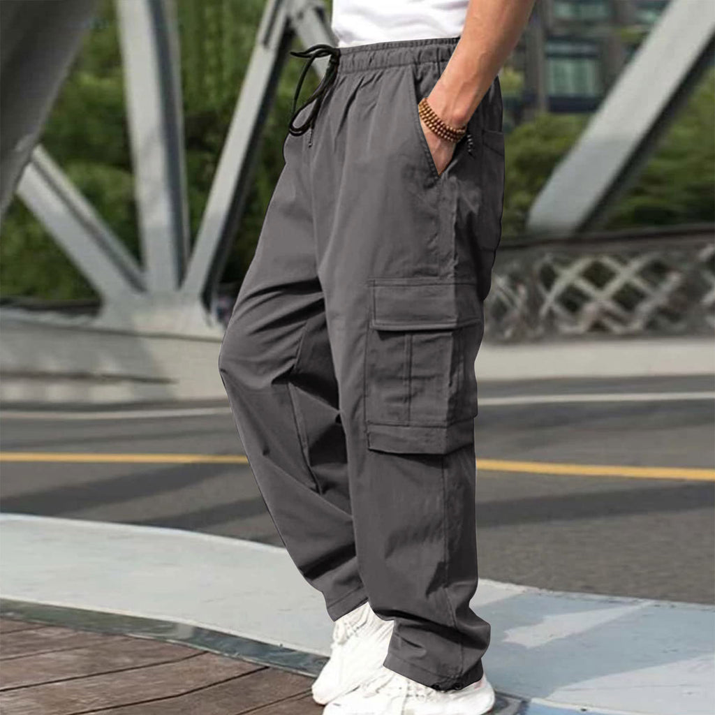 Loose Straight Drawstring Waist Trousers With Pockets
