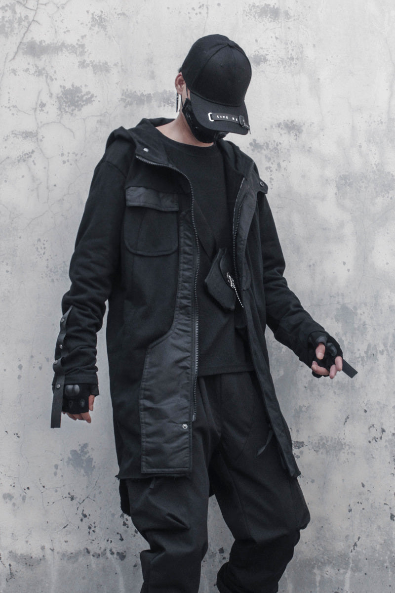 Original Dark Retro Patchwork RO Hooded Trench Coat